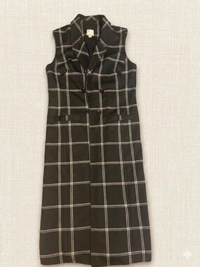 Halogen Black Windowpane Sleeveless Trench Coat